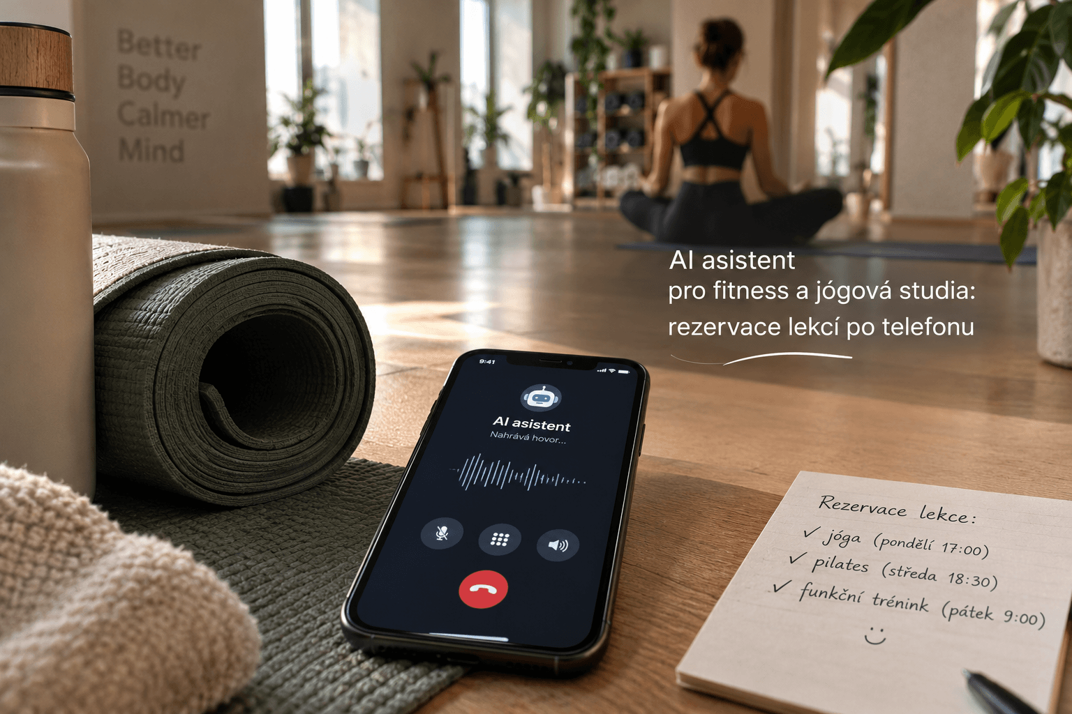 AI asistent pro fitness a jógová studia: rezervace lekcí po telefonu
