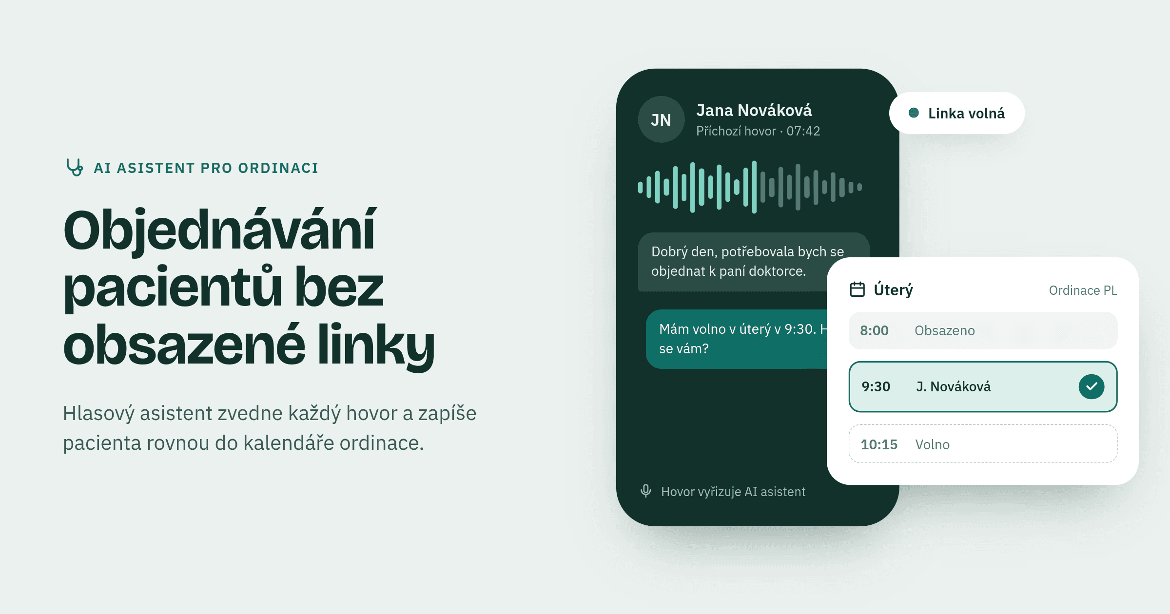 AI asistent pro ordinaci praktického lékaře: objednávání pacientů bez obsazené linky